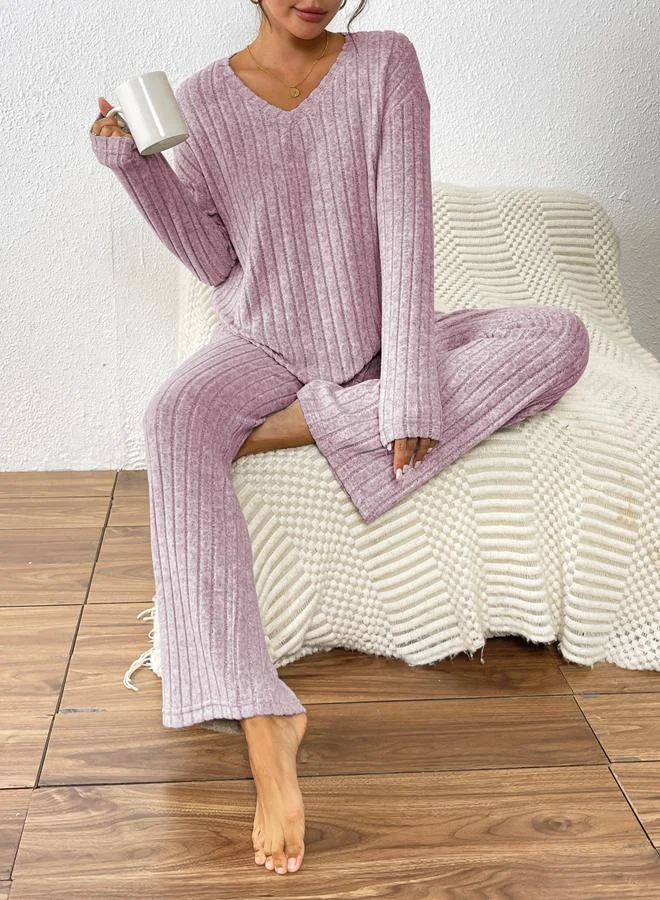 Take Two Lilac Women Textured Knit Top and Pyjama Set for Women | Best Price UAE